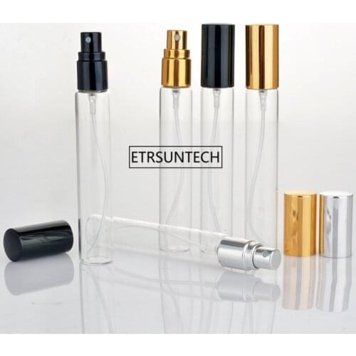 100pcs/lot 15ml Clear Mini Sample Refillable Perfume Spray Glass Atomizer Bottle With Black Golden Silver Lid F3044