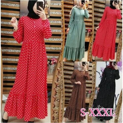 Plus Size Polka Dot Kaftan Abaya Dubai Hijab Muslim Dress Caftan Marocain Turkish Dresses Jilbab Abayas For Women Islam Clothing