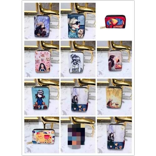 Cartoon New ethnic style vintage organ card bag color printing single pull bag ladies bag mini card zero wallet