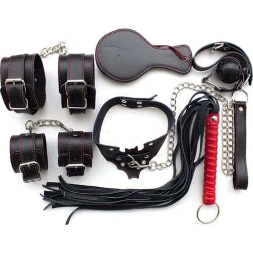 Strap-down Sex Suit Genuine Leather Or Leather Material Bond 6-Piece Set Couples Toy Set