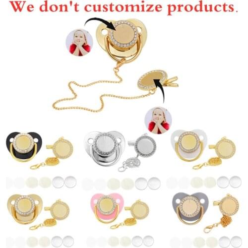 BPA Free Rhinestones Baby Pacifier Aluminum Sheet Heat Transfer Sublimation Personalized Newborn Pacifiers, Photo Pacifier Clips