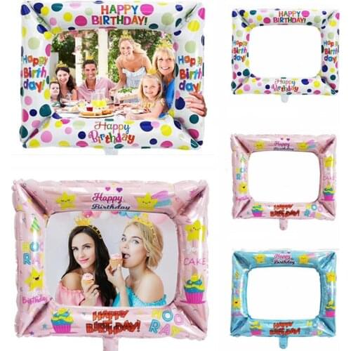 1Pcs Birthday Photo Booth Balloon Aluminum Cartoon Patern Happy Birthday Balloon Photo Birthday Party Frame Prop Decoration Tool
