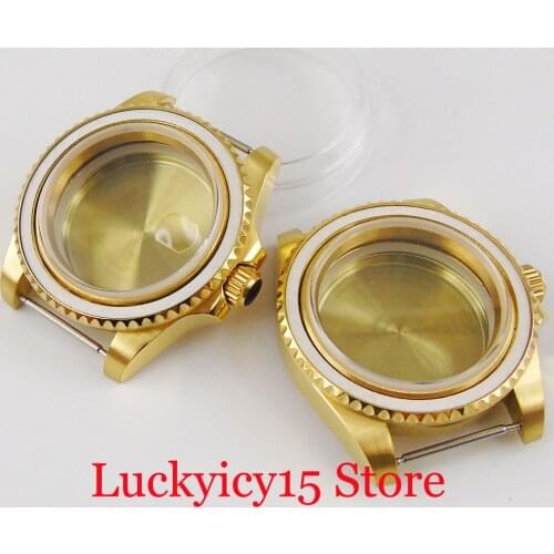 Yellow Gold Coated 40mm Automatic Watch Case Replacement for NH35 NH35A NH36 without Insert Flat Sapphire Glass Mental Back