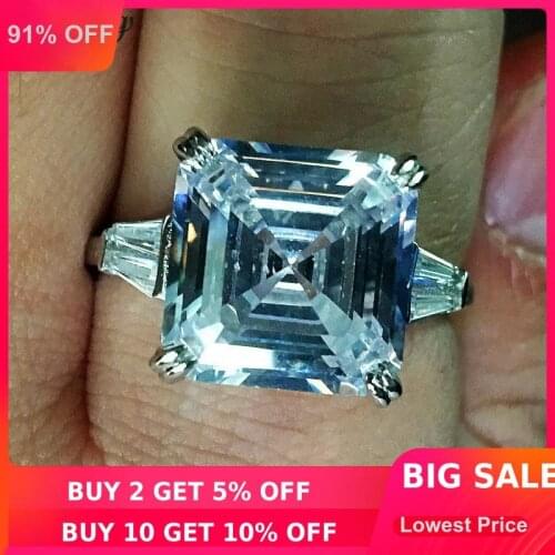 Choucong Fashion Promise Ring Asscher cut 12mm AAAAA cz 925 Sterling Silver Engagement Wedding Band Rings for women men Jewelry