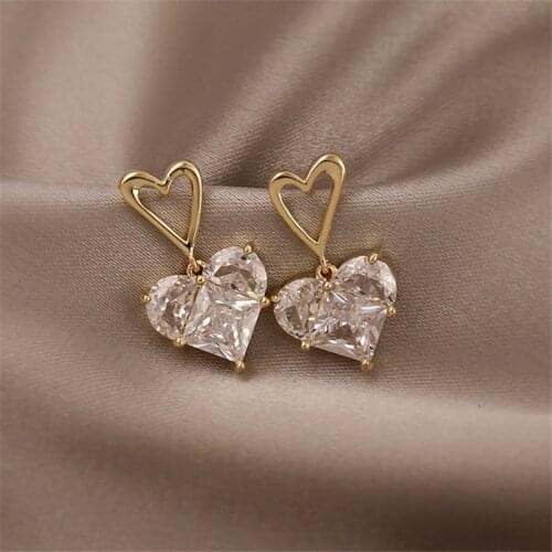 South Korea sweet light luxury zircon heart heart earrings 2021 new fashion premium feel earrings for women party jewelry gifts