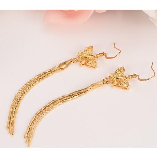 Bangrui Arab butterfly Earrings for Womens,Gold Color Bling Hanging drop dangle Earrings Jewelry Africa Gift