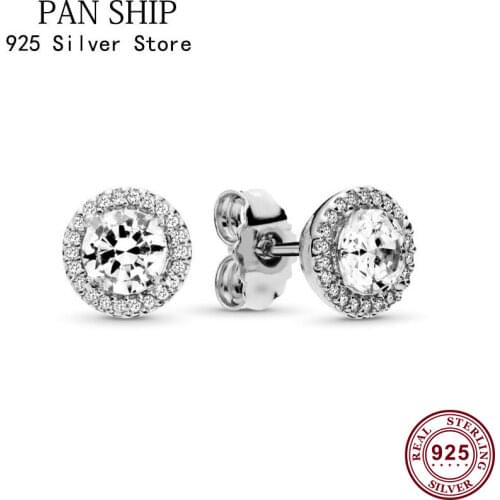 Original 925 серьги Silver Pan Earrings Silver Square With Crystal Pan Earrings For Women Wedding Gift Fashion Jewelry