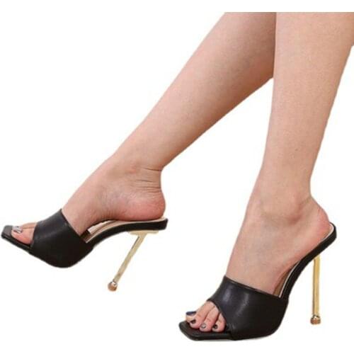 Slipper women fashion fish mouth open toe thin heel square fitting shoes catwalk show high heel sandals