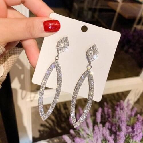 Exknl Bridal Women Drop Earrings Round Korean Long Crystal Star Geometric Fashion Big Wedding Earrings For Women Jewelry 2020