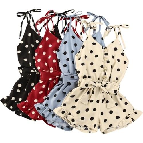 1-6Y Summer Infant Baby Girls Heart Print Rompers Overalls 4 Colors Sleeveless Button Jumpsuits Fashion Outfits