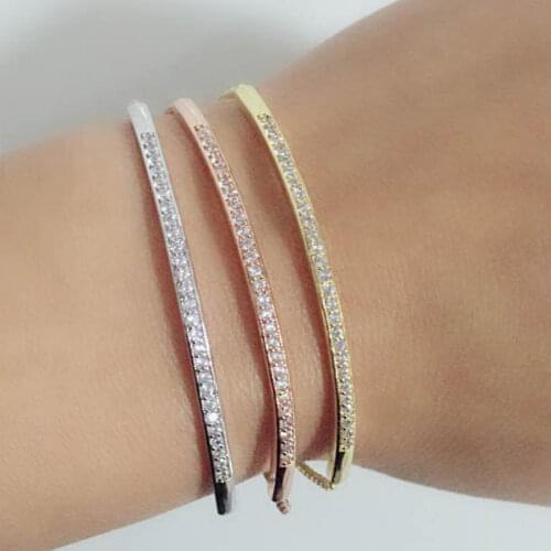 2021 New Trendy Round Cz Zirconia Adjustable Bracelet Bangle for Women Fashion Valentines Day Gift Jewelry Wholesale