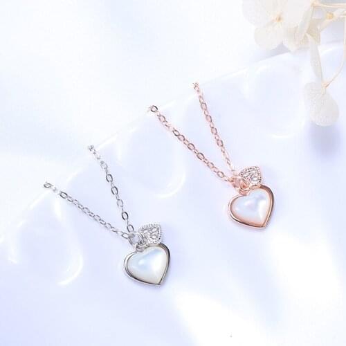 Love Pendant Necklace womens 925 Sterling Silver heart-shaped white shell neck short clavicle chain