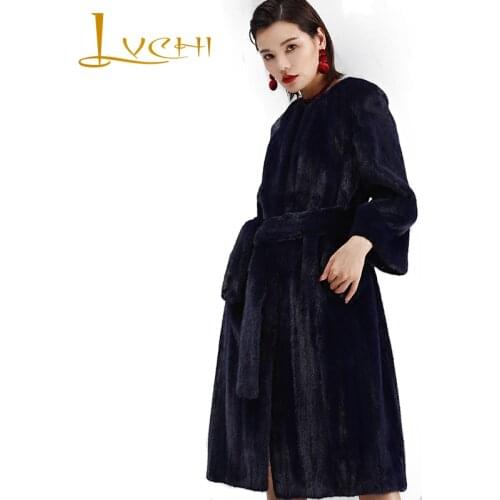 LVCHI Winter 2019 Real Natural Mink Fur Coat Womens Loss Imported crown velvet Coat Full Pelt Causal Sashes X-Long Mink Coats