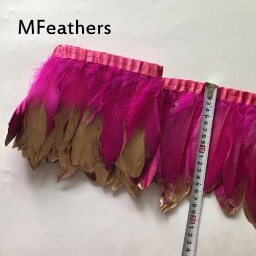 Gold Tip Spray Goose Feather Trims 15-20CM 6-8" In Height Natural Duck Wing Feathers Ribbon For Carnival Clothes Decoration Lace