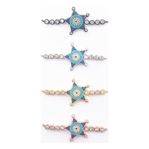 1.4*47mm Starfish Turkey Evil Eye crystal micro pave cz zircon cubic zirconia beads copper silver gold plated bracelet 3d23