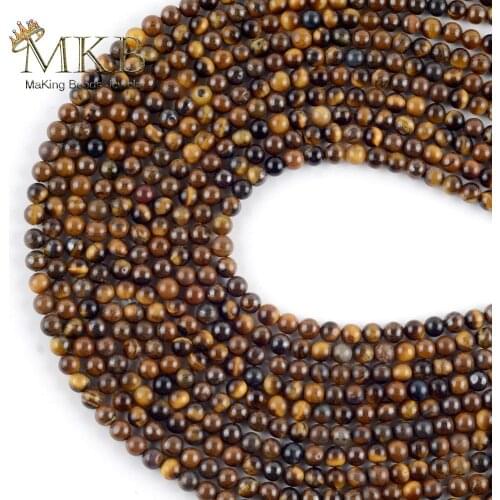 3mm AB+ Natural Stone Yellow Tiger Eye Stone Round Beads Space Loose Beads For Jewelry Making Diy Bracelet Jewellery Strand 15"