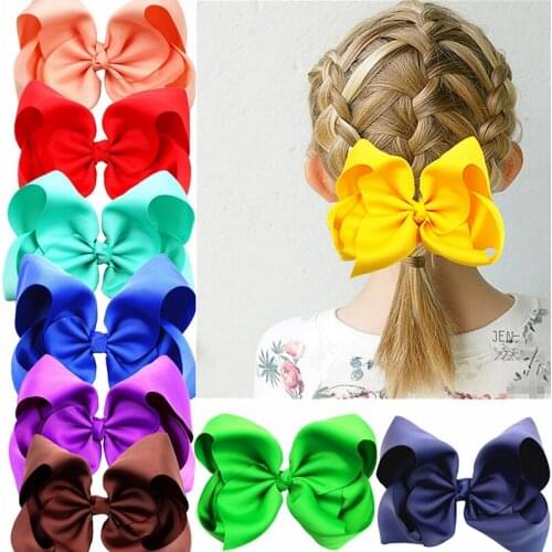 3pcs/lot 8 Inches Solid Color Grosgrain Ribbon Bows Newborn Hair Clips Fashion Handmade Bowknot Baby Hairpins Party Decoration