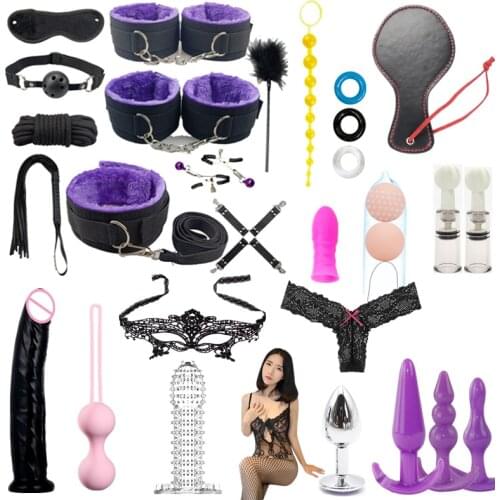 30PCS/Set Adults Toys Sex Toys for Women bdsm Bondage Set Handcuffs Mask Dildo Vibratorn Butt Anal Plug Adults Games SM Sex Toy