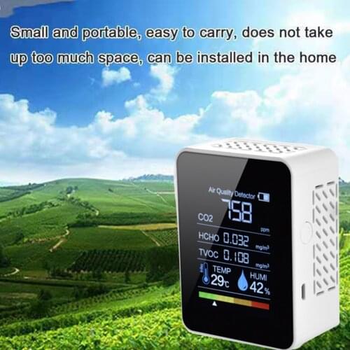 5 in 1 CO2 Meter Digital Temperature Humidity Sensor Teste Air Quality Portable Carbon Dioxide Detector USB Charging Detector