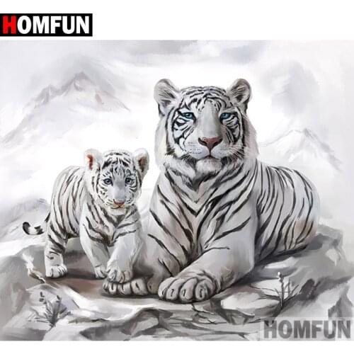 HOMFUN Diamond Painting Full Square/Round Drill 5D DIY "White tiger" Daimond Embroidery Rhinestone Cross Stitch Decor A00040