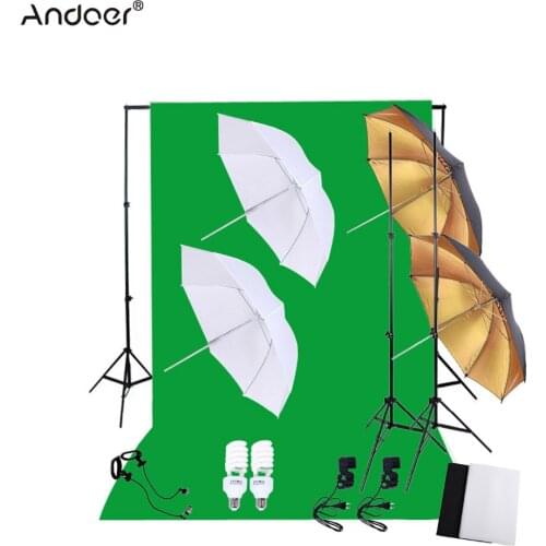 Andoer Professional Photography Kit Photo Lighting Set 45W 5500K Studio Bulbs Light Soft Reflector Umbrellas Backdrop Stands