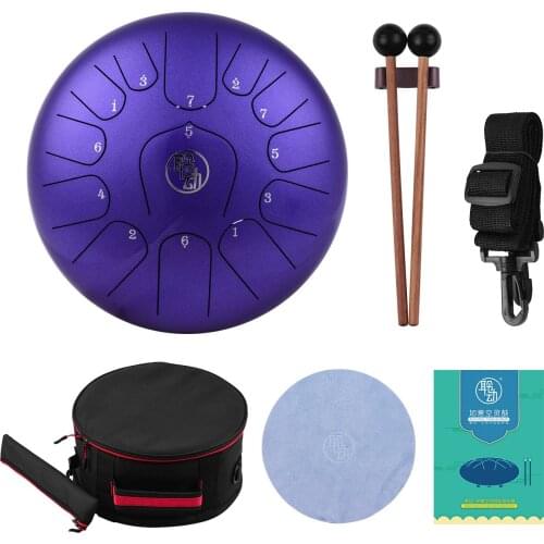 11 Inch Steel Tongue Drum 13-Notes C-Key Percussion Instrument with Mallets Drum Bag Wiping Cloth for Musical Education Concert