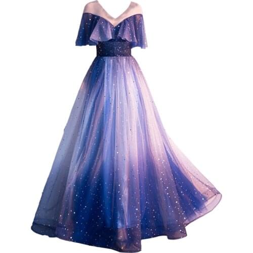 Freeship galaxy sequined stars dream fairy long dress studio/stage/chorus/Victorian dress
