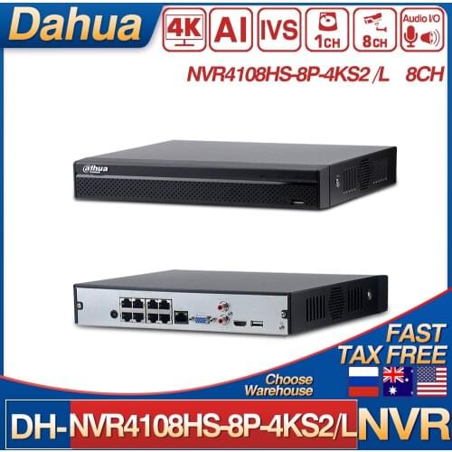 Dahua NVR4108HS-8P-4KS2/L 8 Channel Compact 1HDD 1U 8PoE Network Video Recorder AI IVS Face Detection People Counting H.265