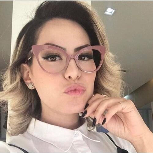 Feishini 2020 Vintage Glasses Frame Women Cat eye Brand Clear TR90 Optical Eyewear Frames Ladies Myopia Pink Eyeglasses