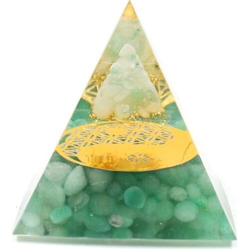 FYSL Light Yellow Gold Color Eight Trigrams Green Aventurine and Resin Pyramid Pendant Orgonite Tiger Eye Stone Jewelry