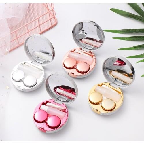 Hot sale fashion round marble pattern cosmetic contact lens box double box storage lens box contact lens case