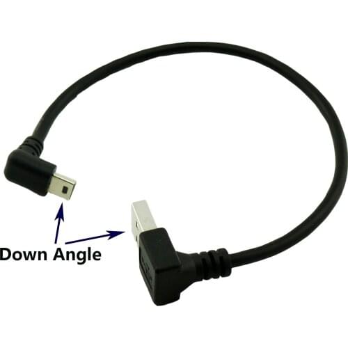 10pcs USB 2.0 Type A Male Down Angle to Mini USB 5 Pin B Male Down Angled 90 Degree Data Charger Adapter Cable Cord 25cm