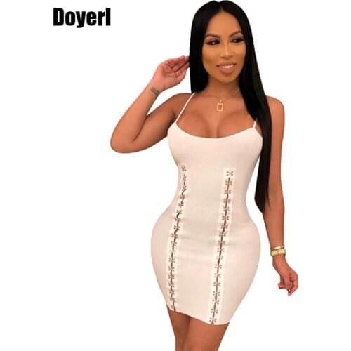 Club Wear Sexy Mini Dress Women Spaghetti Strap Sleeveless Backless Bandage Bodycon Dress Celebrity Party Short Dresses Summer