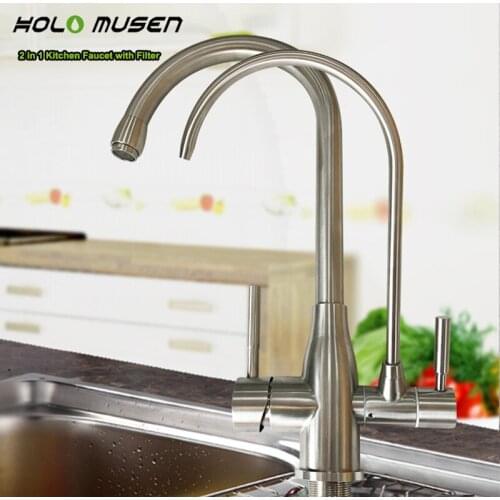 Health Lead-Free Stainless Steel Kitchen Filter Tap Delivers Hot/Cold water Filter Water Brushed 2 in 1 Filter Kitchen Faucet