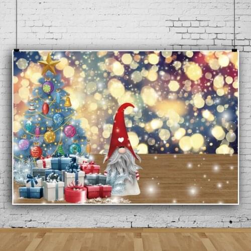 Laeacco Merry Christmas Festivals Tree Gift Polka Dots Light Bokeh Party Baby Floor Portrait Photo Background Photo Backdrops