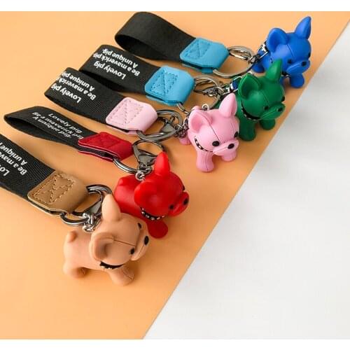 Cute PVC Dog Key Chain Cartoon French Punk Bulldog Keychains Bag Charm Trinket for Women Bag Key Ring Accessories Wholesale