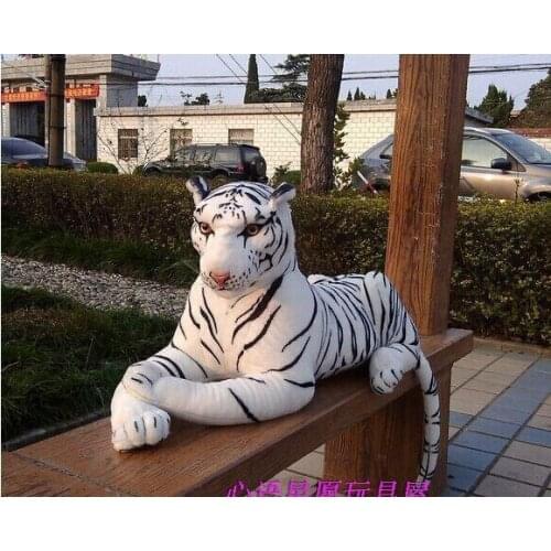 Lovely plush simulaiton tiger toy big white tiger doll new creative lying tiger doll gift about 90cm 2401