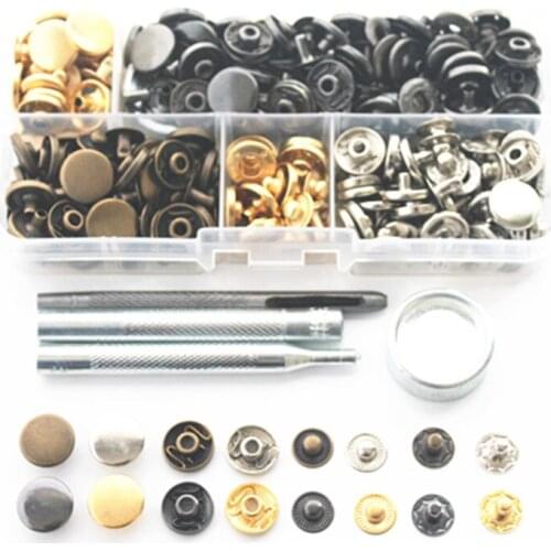 65PCS 633 12MM snap buttons 4 color +tool Metal Press Studs Sewing Button Snap Fasteners Sewing Leather Craft Clothes Bags