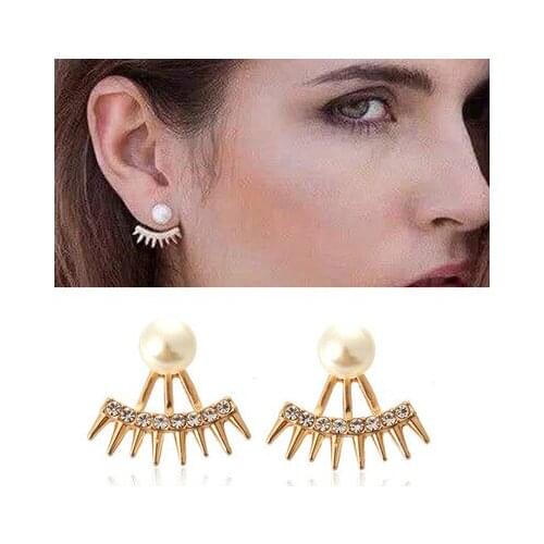 New punk style tapered full diamond pearl earrings