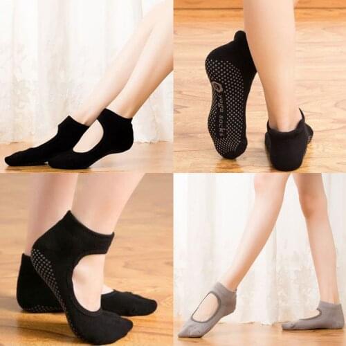 Solid Color Non-slip Yoga Socks Backless Breathable Round Head Pilates Dance Fitness Feet Cotton Sock