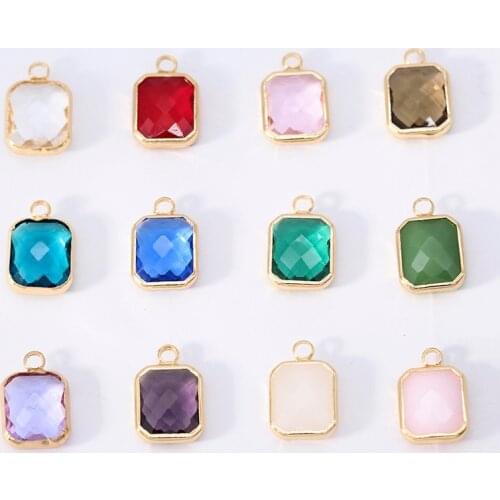 Wholesale 12p Square Charms Quartz Crystal Opal Blue Purple Birthstone Pendants for Necklace Bracelets DIY Jewelry Connectors