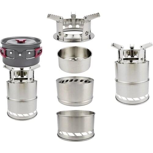 Outdoor Camping Folding Firewood Stove Alcohol Stove Portable Picnic Cookware Sets Barbecue Stove Camping Stainless Steel Stove