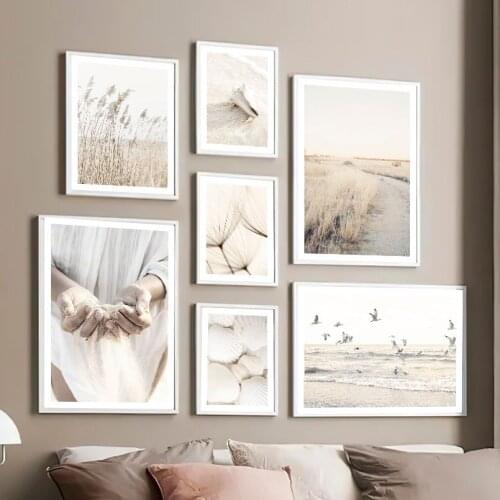 Falling Sand Dandelion Reed Grass Waves Birds Shell Wall Art Print Canvas Painting Nordic Poster Decor Pictures For Living Room