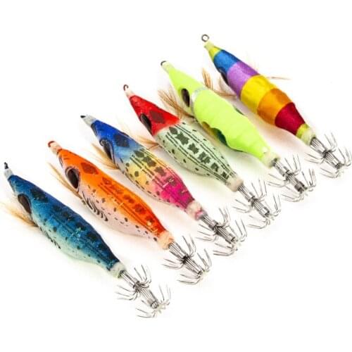 Fishing Lures Luminous Shrimp10cm 8g Big Eyes Light Wood Squid Fish Lure Jigging Lure Squid Jigs Hook Baits 6 colors