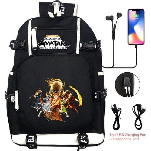 The Last Airbender Aang Katara Backpack Shoulder Travel Laptop Bag Rucksack BookBag Black Knapsack for Men Teens Kids Students