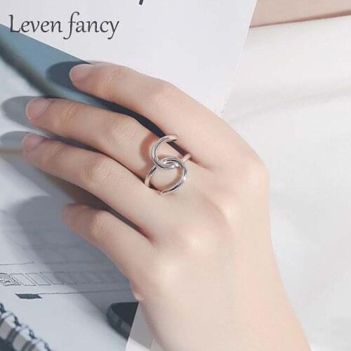 925 Sterling Silver Nordic Design Hook Ring Curved Twin Index Finger Ring for Sister Crossover Linked Lover Wedding Rings