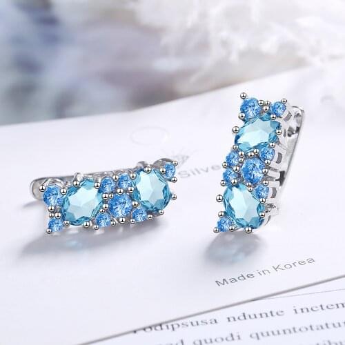Fashion Temperament Luxury Blue Zircon Stone Stud Earrings For Women Vintage Silver Color Earring Party Jewelry Accessories