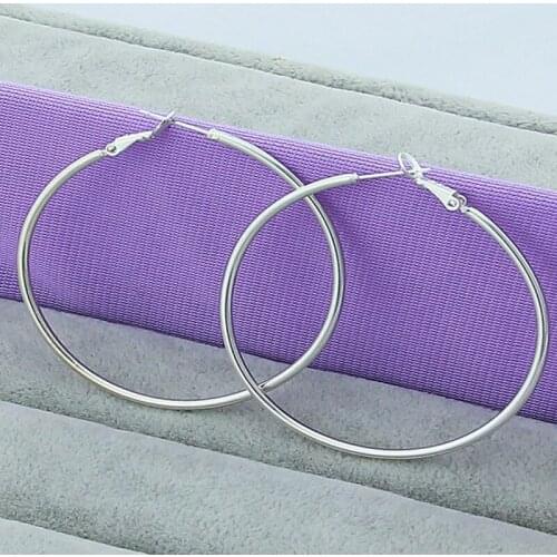 High Quality 925 Silver Jewelry 35MM Scrub Circle Hoop Earrings For Women Girls Trendy Jewelry Earring Free Shipping
