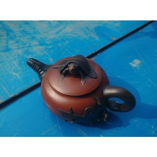 Old Chinese Handcraft Enameled YiXing Zi Sha Clay (purple stoneware) Teapot ,three Frogs ,with mark,Free shipping