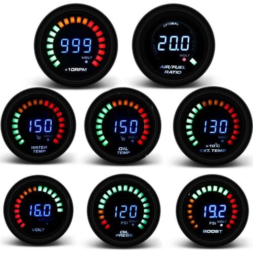 2" 52mm 12V Auto Gauge Blue LED Boost Water Temp Oil Temp Oil Press Voltage Tachometer Air Fuel Ratio Exhaust Gas Temp Meter